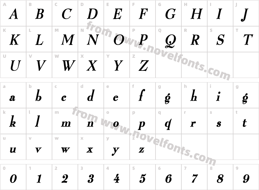 Luciano Condensed BoldItalicCharacter Map