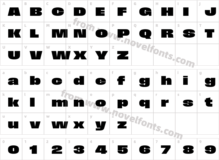 Field Gothic No.87 XX Bold X WideCharacter Map