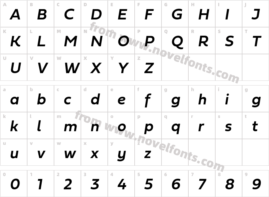 Fieldwork Italic Demi BoldCharacter Map
