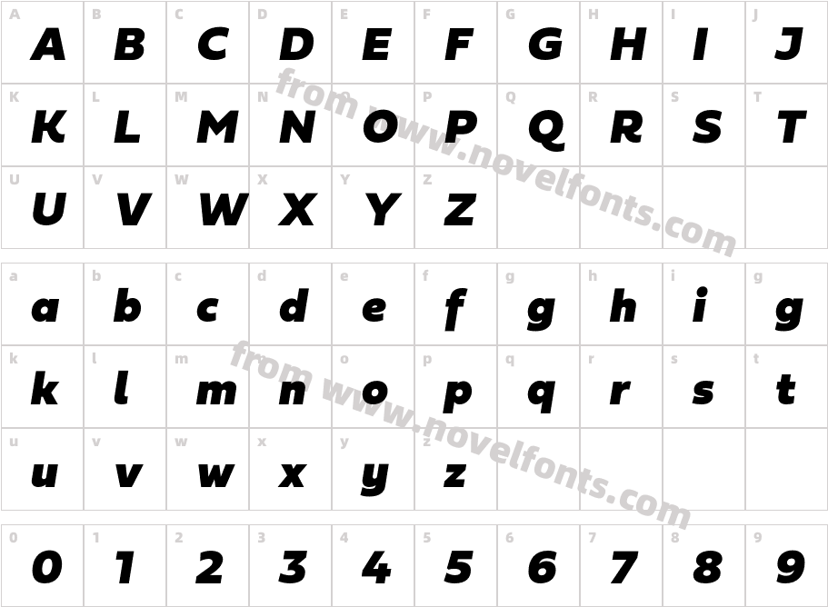 Fieldwork Italic FatCharacter Map