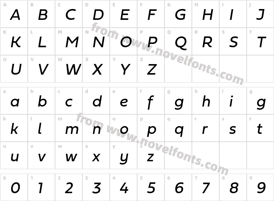 Fieldwork Italic RegularCharacter Map