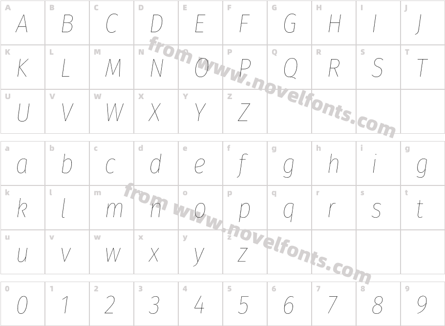 Fira Sans Condensed Hair ItalicCharacter Map