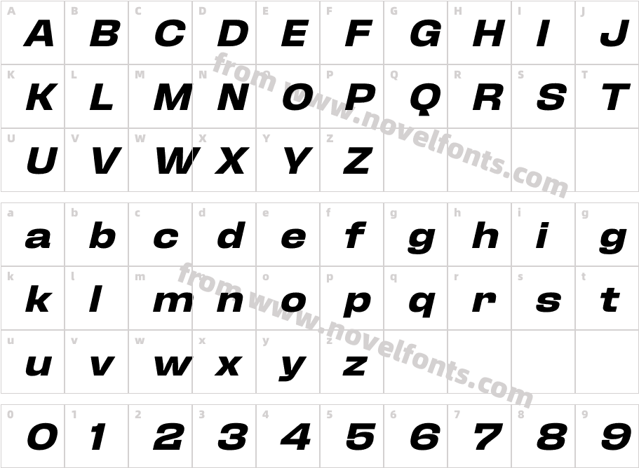 Fixture Italic Expanded BoldCharacter Map