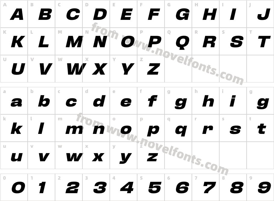 Fixture Italic Expanded Extra BoldCharacter Map