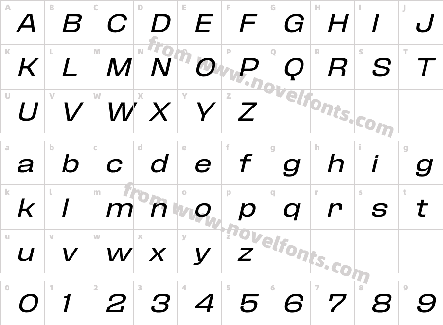 Fixture Italic Expanded RegularCharacter Map