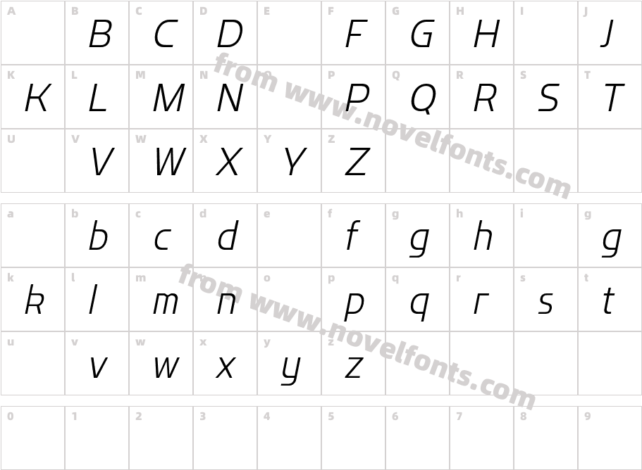 Flatory Sans DEMO Extra Light ItalicCharacter Map