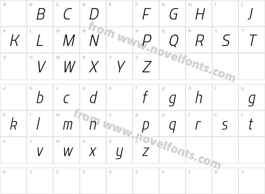 Flatory Sans DEMO Extra Light Semi Condensed ItalicCharacter Map