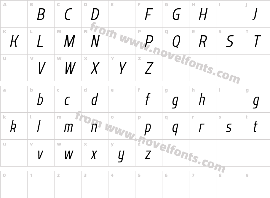Flatory Sans DEMO Light Condensed ItalicCharacter Map