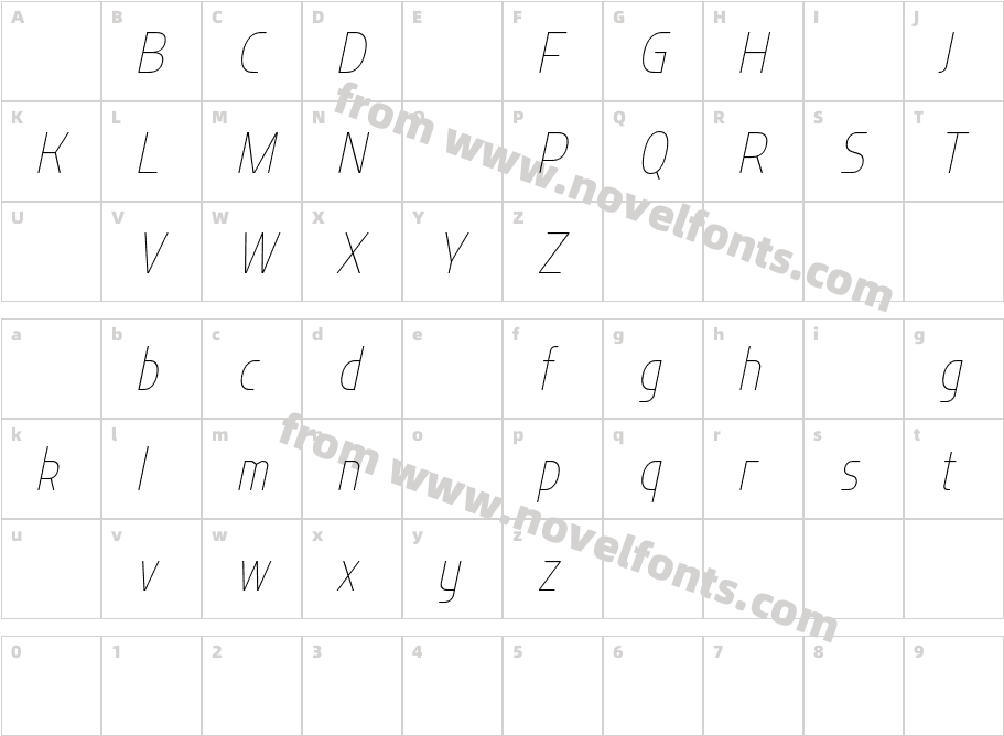 Flatory Sans DEMO Thin Condensed ItalicCharacter Map