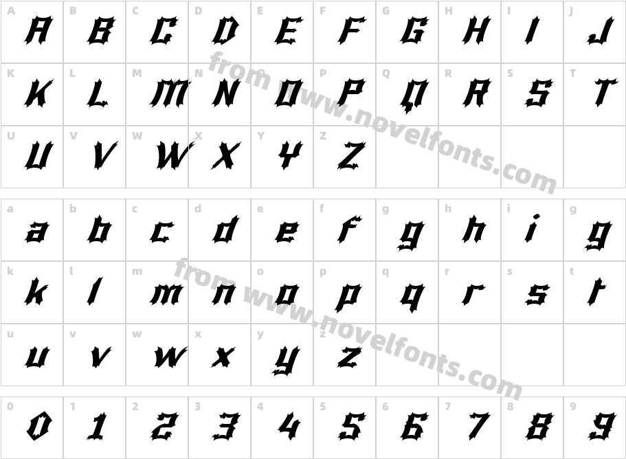 Luciferius ItalicCharacter Map