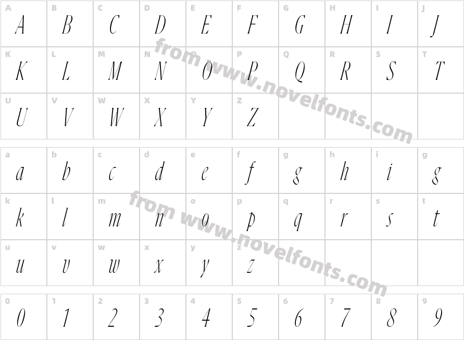 Flecha Bronzea Test L Extra Light ItalicCharacter Map