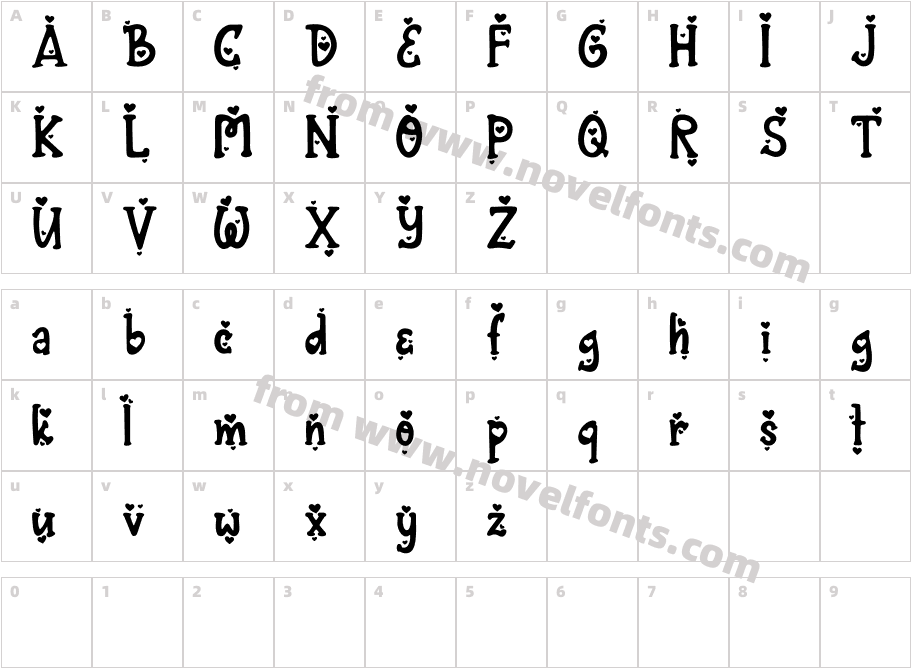 Fontarian Sweet HeartCharacter Map