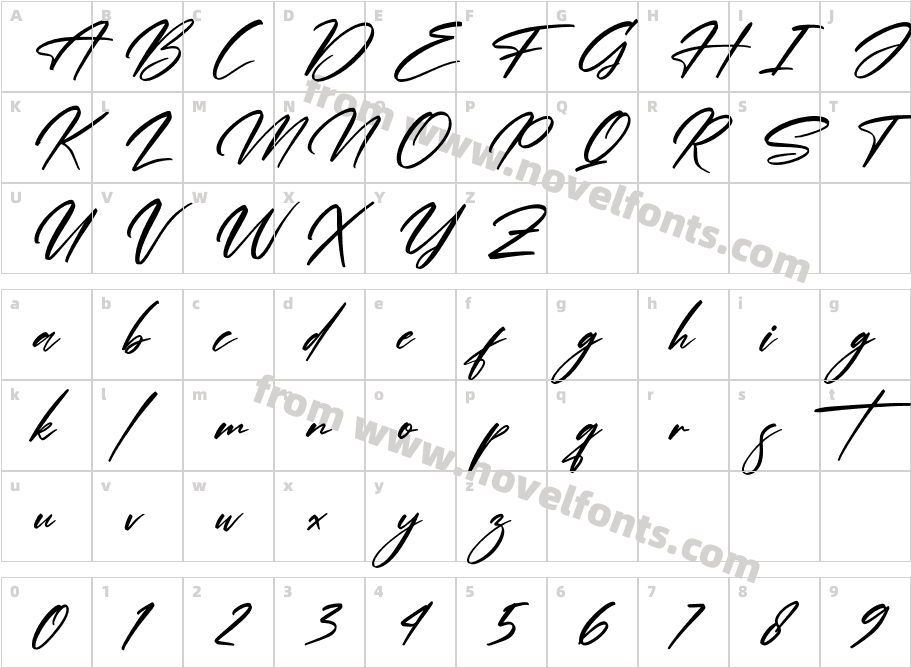 Andalusia Signature ItalicCharacter Map