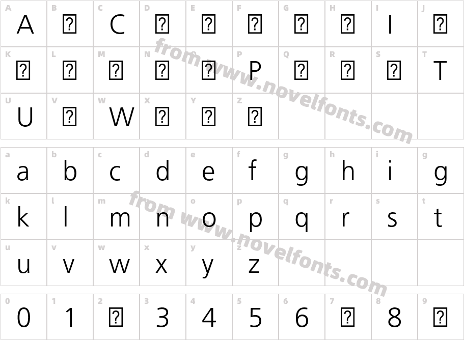 Frutiger LT Pro 45 LightCharacter Map