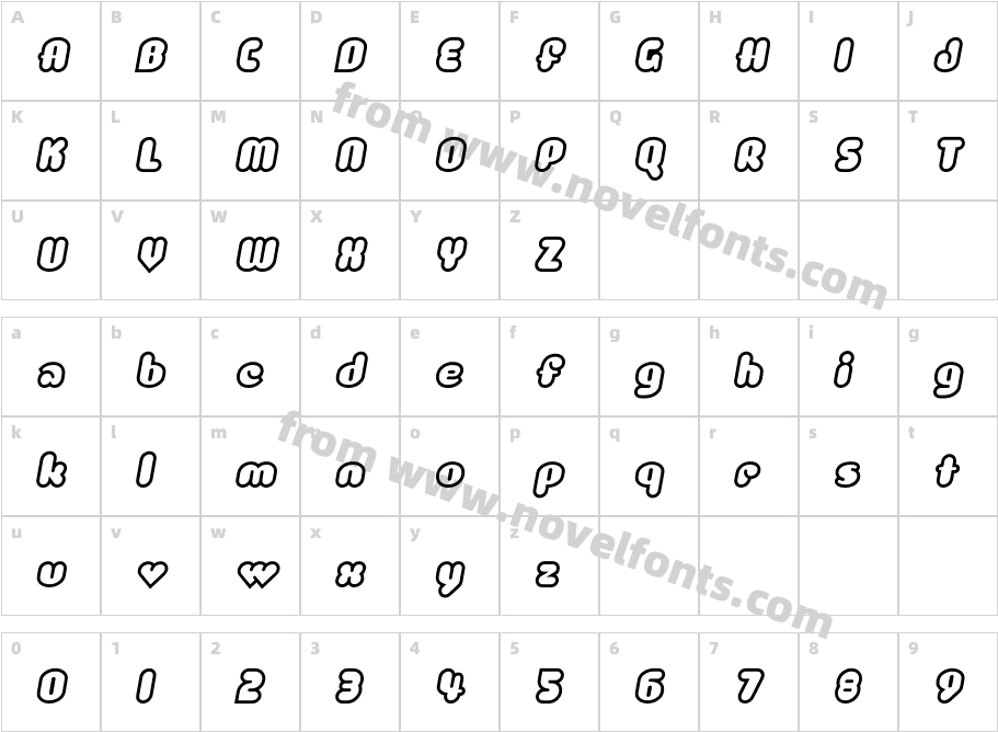 Luvbug OutlineCharacter Map