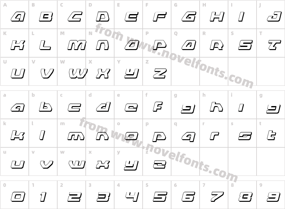 Furian 3D ItalicCharacter Map