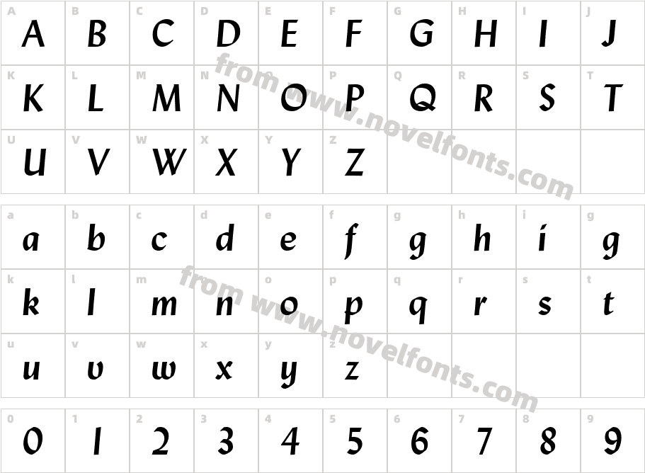 Lydian BT Bold ItalicCharacter Map