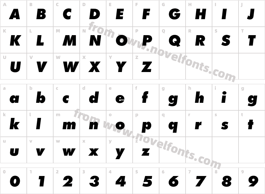 Futura PT Extra Bold ObliqueCharacter Map