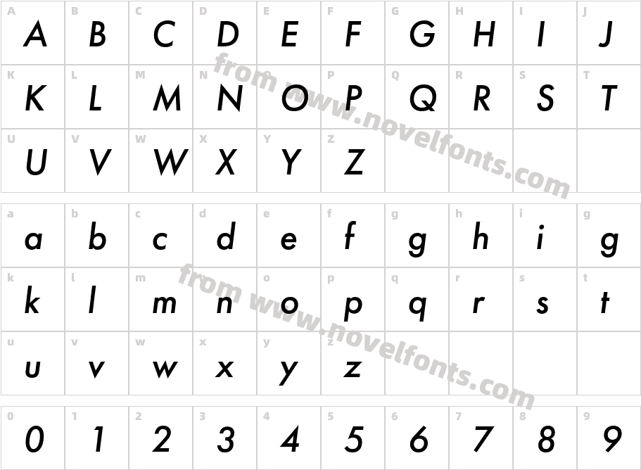 Futura PT Medium ObliqueCharacter Map