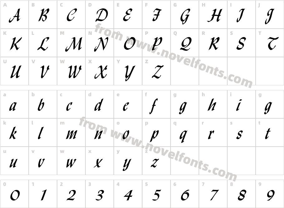 LydianMTStd-CursiveCharacter Map