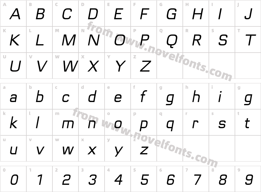 Futurette Medium ObliqueCharacter Map
