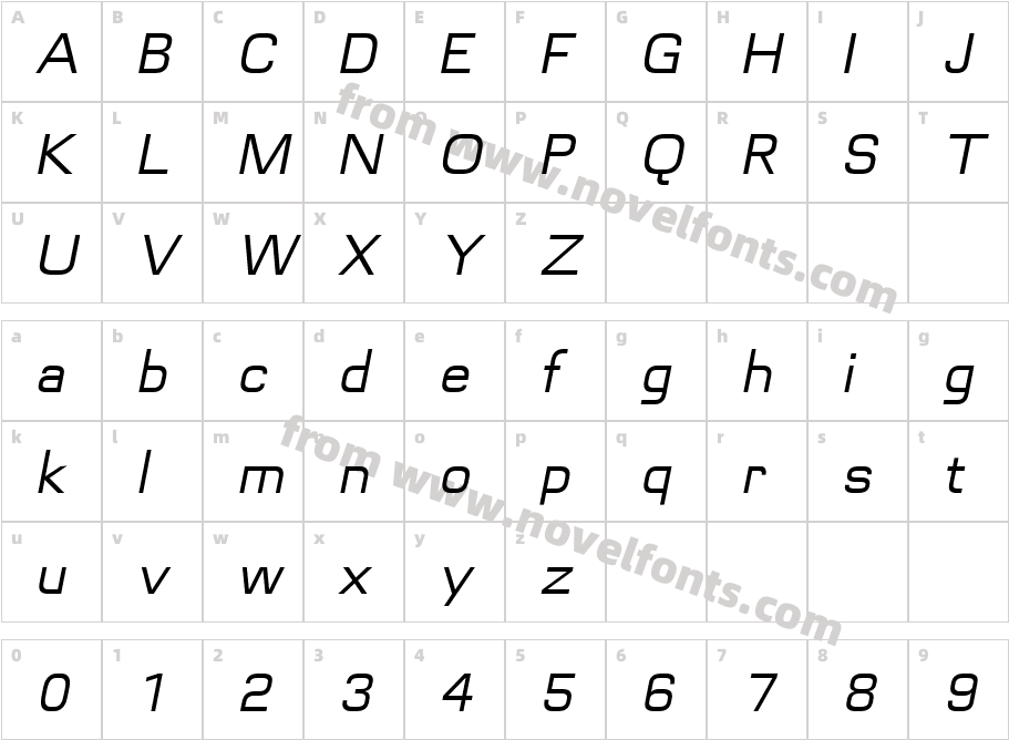 Futurette Regular ObliqueCharacter Map
