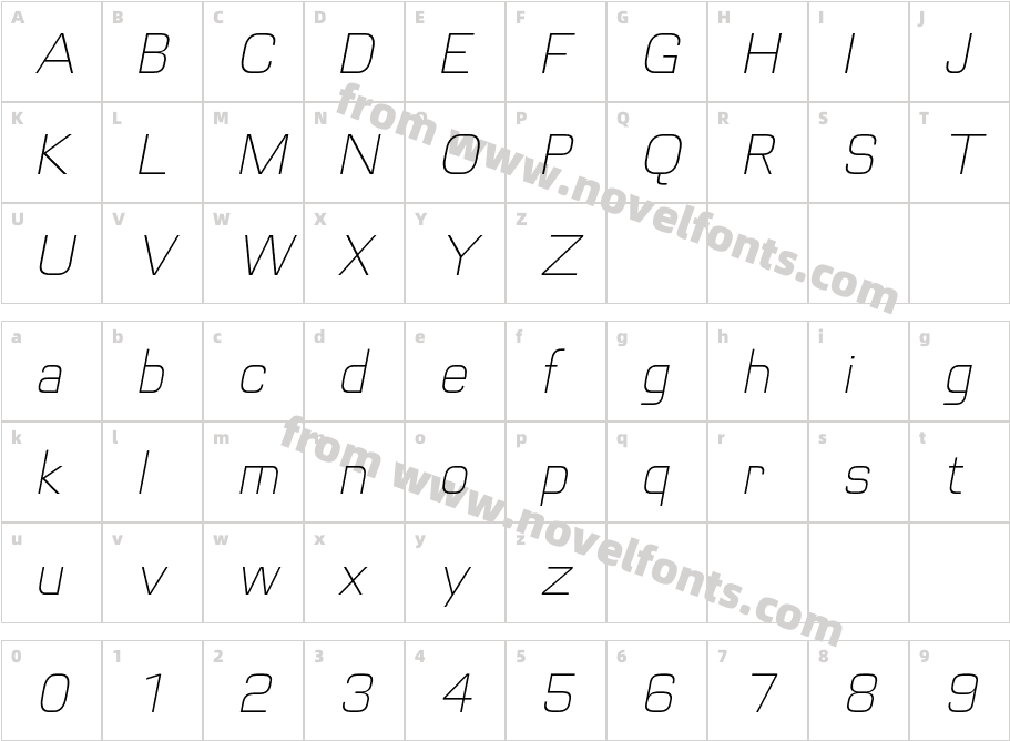 Futurette Thin ItalicCharacter Map