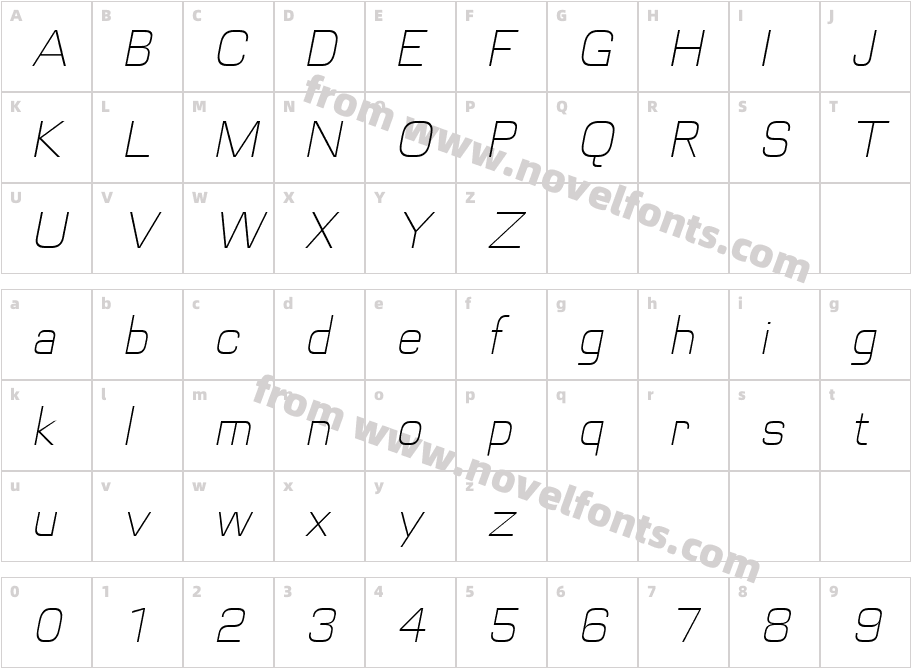 Futurette Thin ItalicCharacter Map