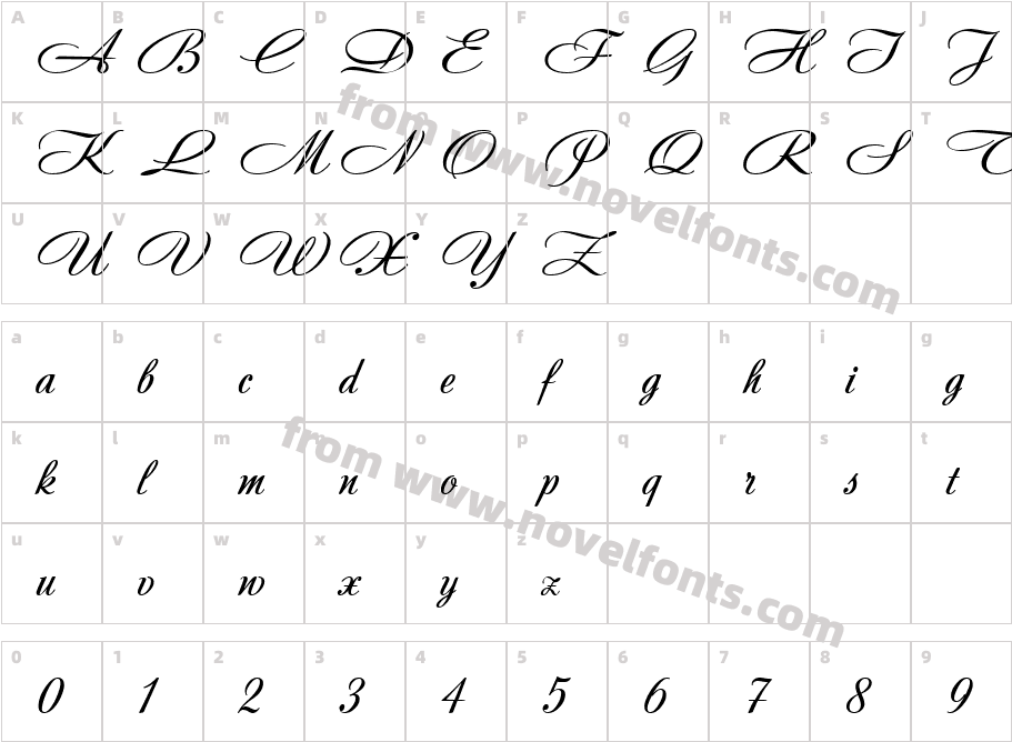 Andantino scriptCharacter Map