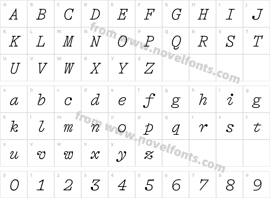 GT Alpina Typewriter Italic VAR TrialCharacter Map