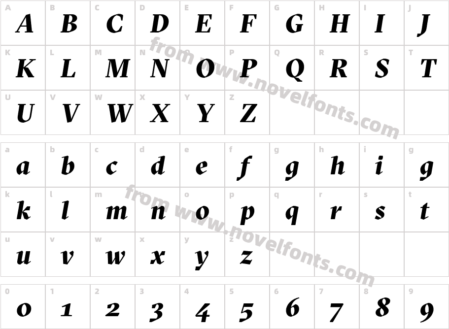 GT Sectra Fine Trial Black ItalicCharacter Map