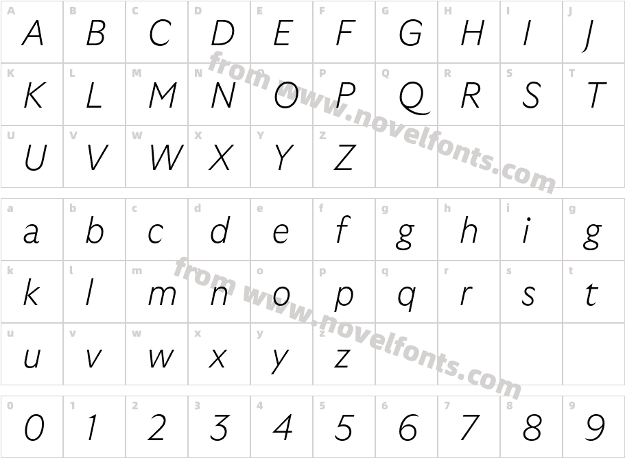 GT Ultra Thin ItalicCharacter Map