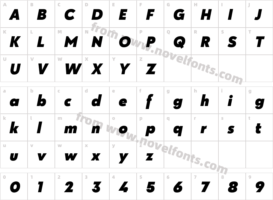 Galatea Black ItalicCharacter Map