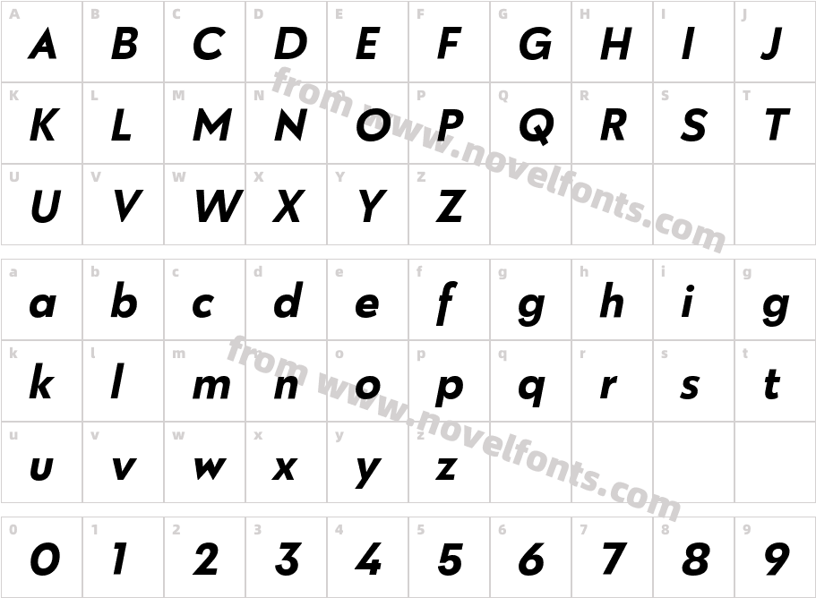 Galatea Bold ItalicCharacter Map