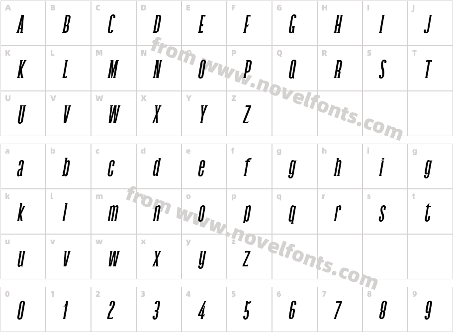 Galvin Bold ItalicCharacter Map