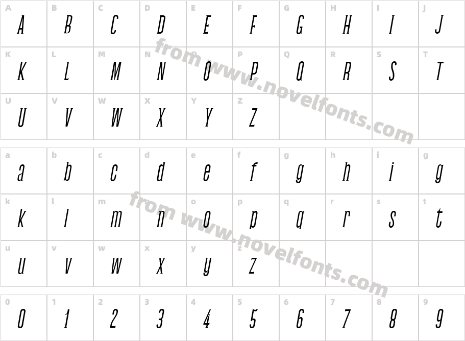 Galvin Light ItalicCharacter Map