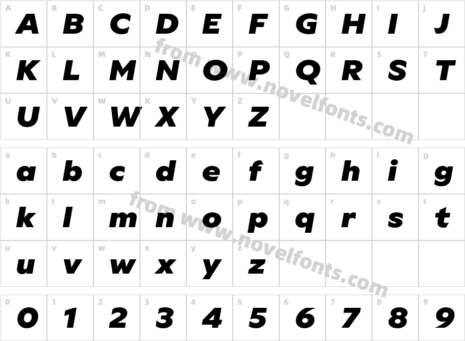 Gamay Expanded Extra Bold ItalicCharacter Map