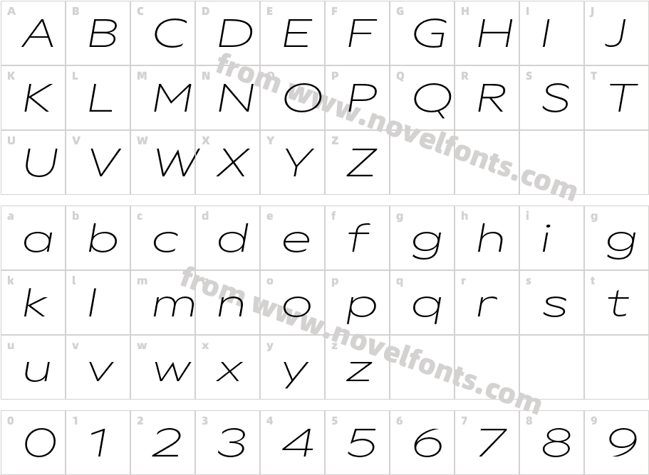 Gamay Wide Thin ItalicCharacter Map