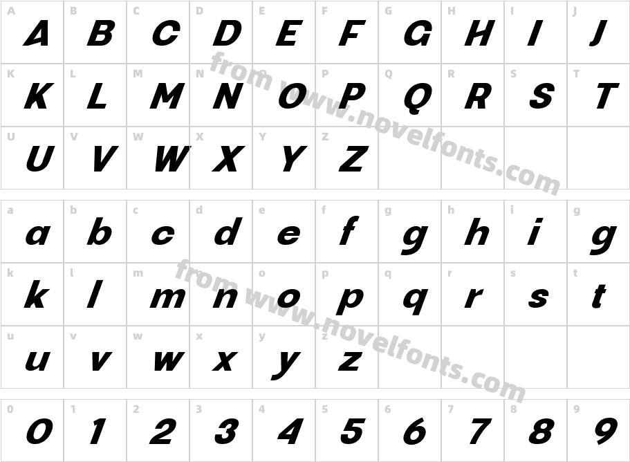 Ganery Bold ItalicCharacter Map