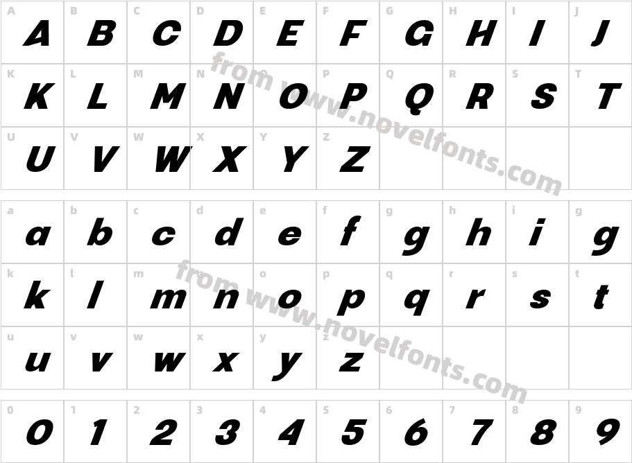Ganery Extra Bold ItalicCharacter Map