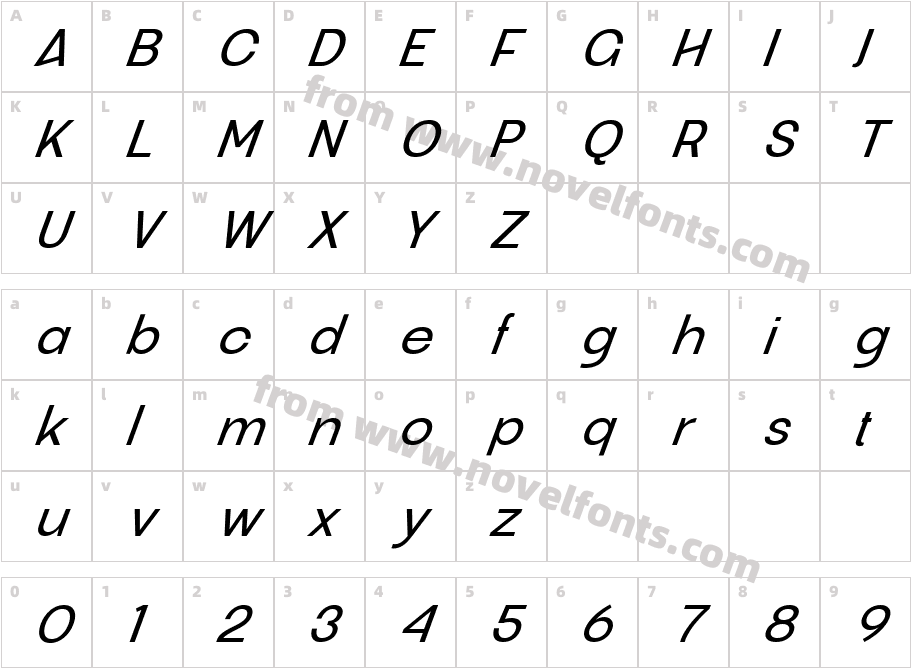 Ganery Light ItalicCharacter Map