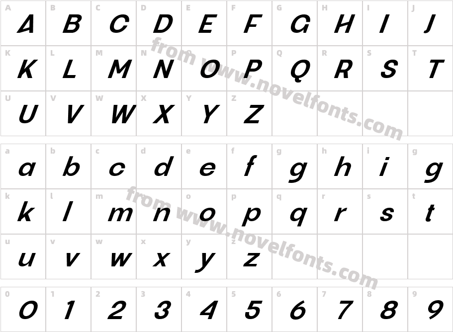 Ganery Medium ItalicCharacter Map