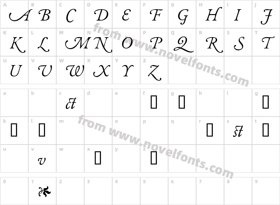 Garamond AlternateSSK ItalicCharacter Map