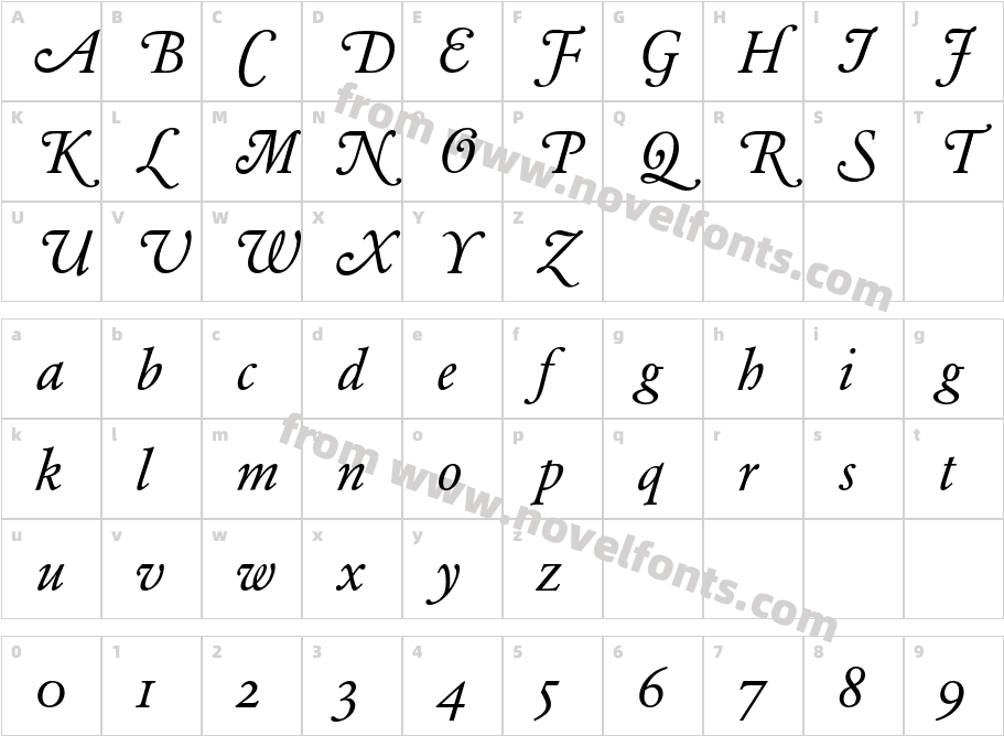 Garamond BE Swash ItalicCharacter Map