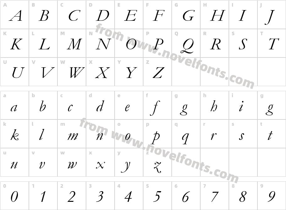 Garamond MT W04 ItalicCharacter Map