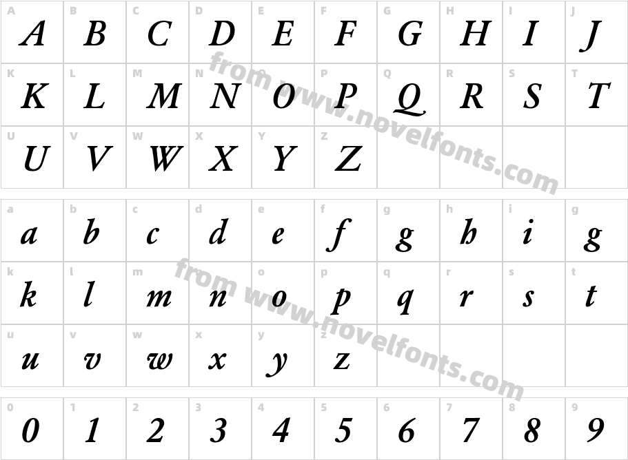 Garamond Medium ItalicCharacter Map