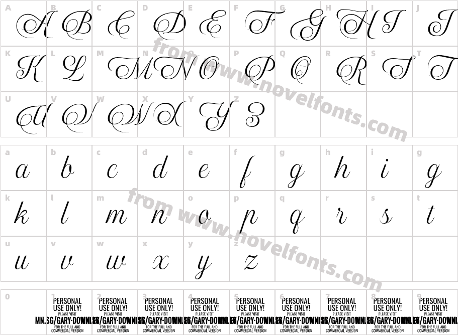 Gary Downley Script PERSONAL RegularCharacter Map