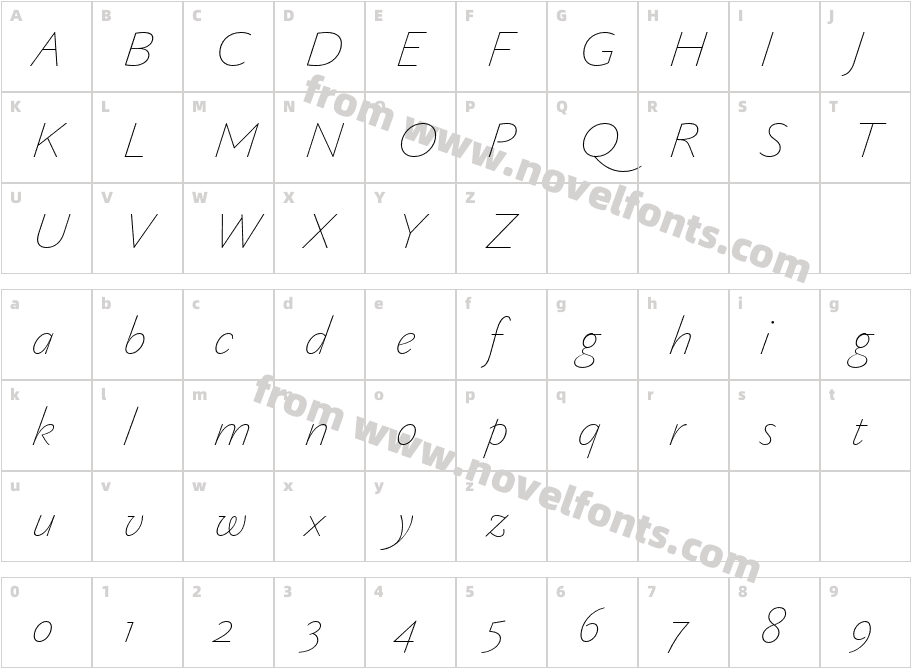 Gaultier Thin ItalicCharacter Map