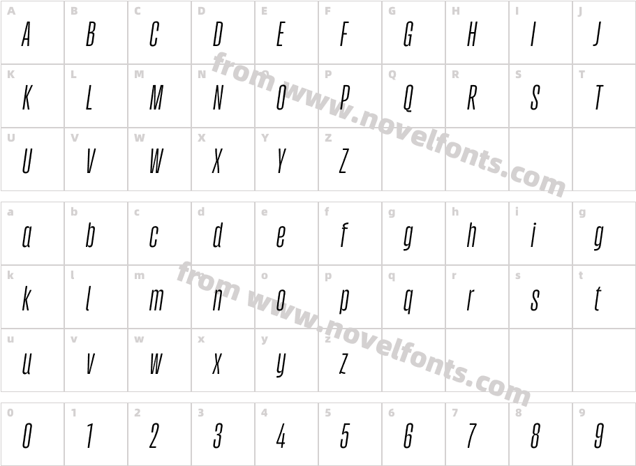 Gazzetta Extra Light SlantedCharacter Map
