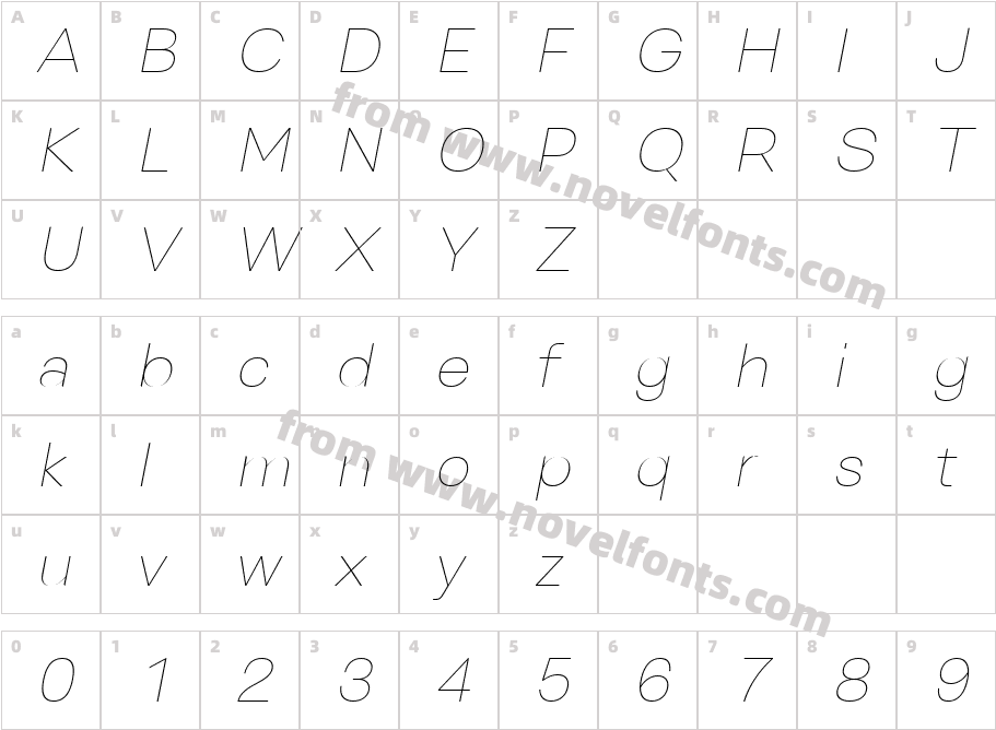 Genora Sans Thin ItalicCharacter Map